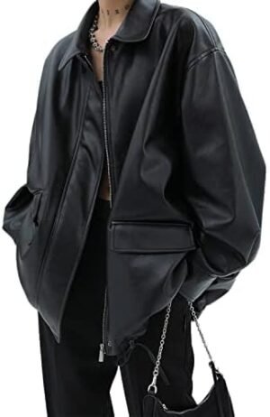 Women Faux Leather Blazer Vintage Lapel Boyfriend PU Jacket ... Women Faux Leather Blazer Vintage Lapel Boyfriend PU Jacket ...