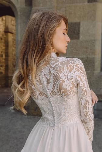 Short Wedding Dresses for Bride 2025 Beach Lace Long Sleeve ...