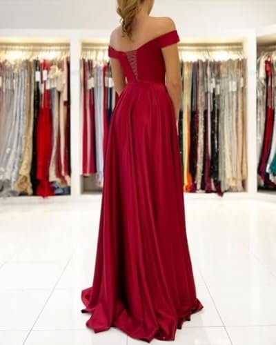 Satin Bridesmaid Dresses Long V Neck Ruched Off The Shoulder...