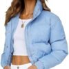 Uaneo Womens Cropped Puffer Jacket Stand Collar Zip Up Winte...