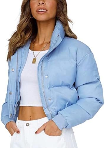 Uaneo Womens Cropped Puffer Jacket Stand Collar Zip Up Winte...