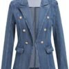 IBAKOM Denim Blazer Suit for Women Notch Collar One Button O...