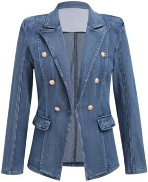 IBAKOM Denim Blazer Suit for Women Notch Collar One Button O...