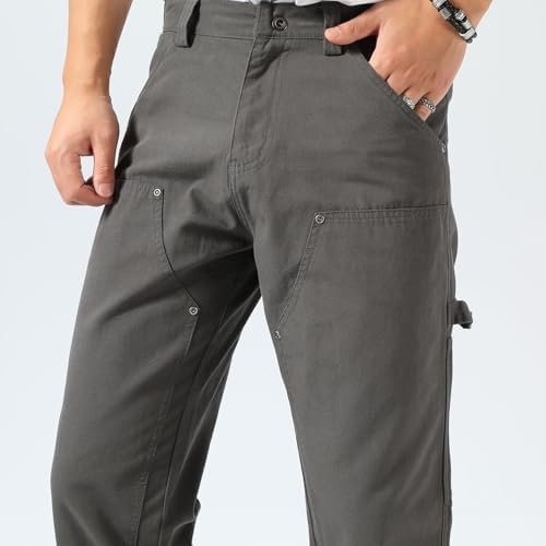 Plaid&Plain Men's Work Pants Straight Fit Carpenter Pants Ut...