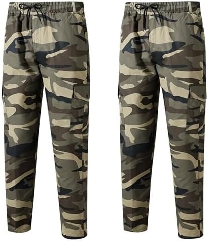 ZEFOTIM Casual Pants for Men Camouflage/Solid Color Cinch Bo...