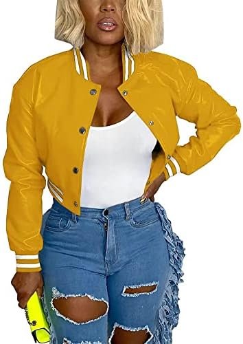 Mintsnow Womens Varsity Jacket Long Sleeve Button Down Bombe...