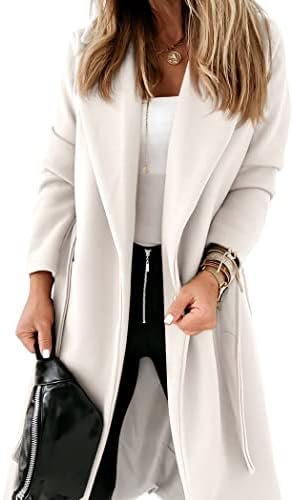 Womens Classic Coat Lapel Collar Open Front Belted Long Jack... Womens Classic Coat Lapel Collar Open Front Belted Long Jack...