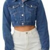 Women's Denim Jackets Cropped Jean Jacket Long Sleeve Casual...