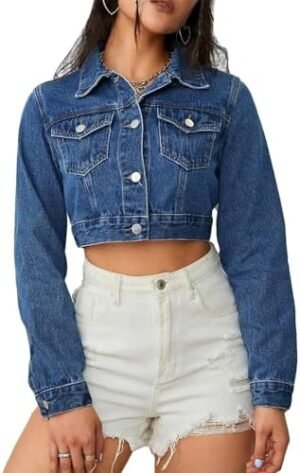 Women's Denim Jackets Cropped Jean Jacket Long Sleeve Casual... Women's Denim Jackets Cropped Jean Jacket Long Sleeve Casual...
