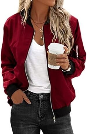 Zeagoo Women's Bomber Jacket Casual Coat Zip Up Outerwear Wi... Zeagoo Women's Bomber Jacket Casual Coat Zip Up Outerwear Wi...