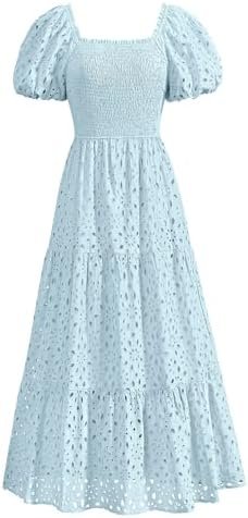 PRETTYGARDEN Summer Dresses for Women 2025 Eyelet Square Nec... PRETTYGARDEN Summer Dresses for Women 2025 Eyelet Square Nec...
