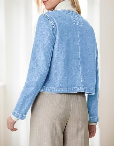 Kedera Jean Jacket Women 2025 Long sleeves Cropped Collarles...