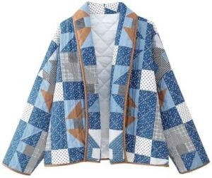 COZYPOIN Women's Quilted Jacket Cropped Front Open Print Lon... COZYPOIN Women's Quilted Jacket Cropped Front Open Print Lon...