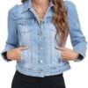 Anienaya Women's Jean Jacket Cropped Denim Jackets Stretchy ...