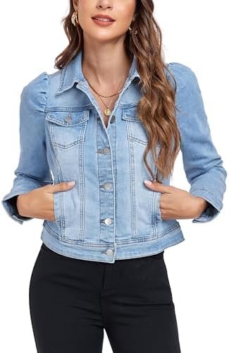 Anienaya Women's Jean Jacket Cropped Denim Jackets Stretchy ...