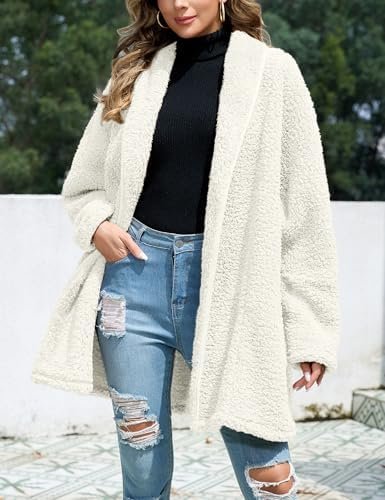 Zilcremo Women Oversized Fleece Cardigan Open Front Shawl Co...