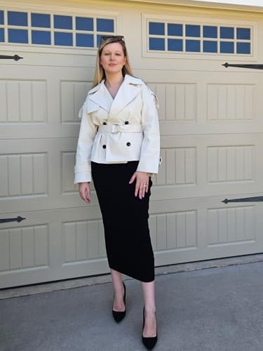 Tankaneo Womens Cropped Trench Coat Casual Double Breasted S...