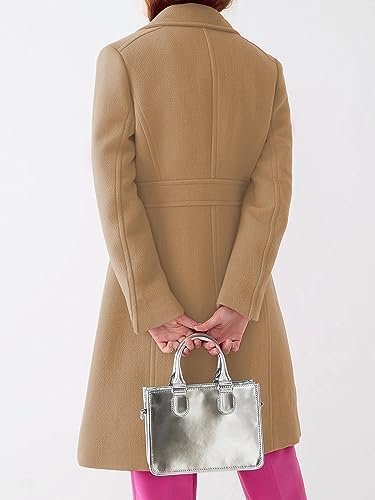 Fisoew Women's Elegant Single Breasted Coat Long Sleeve Mid ...