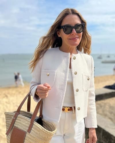 Women's Tweed Jackets Long Sleeve Business Button Down Casua...