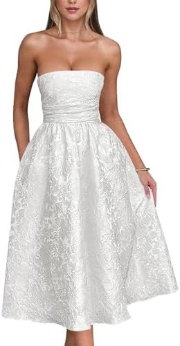 Strapless Tea Length Prom Dresses for Women 2025 Jacquard Sa... Strapless Tea Length Prom Dresses for Women 2025 Jacquard Sa...