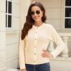 Women's Crew Neck Button Down Long Sleeve Solid Knit Classic...