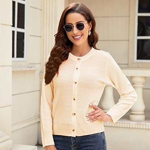 Women's Crew Neck Button Down Long Sleeve Solid Knit Classic...