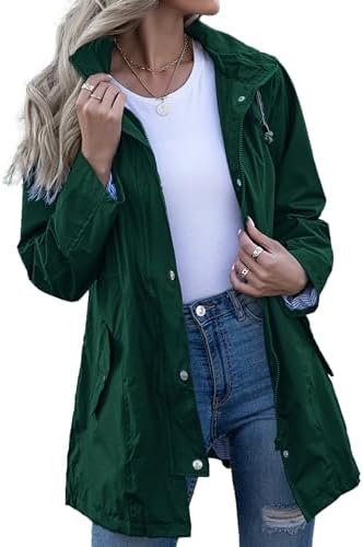 Rain Jacket Women Striped Lined Hooded Lightweight Raincoat ...