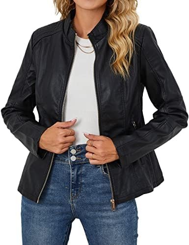 Bellivera Faux Leather Jacket Women Motorcycle Zipper Bomber...