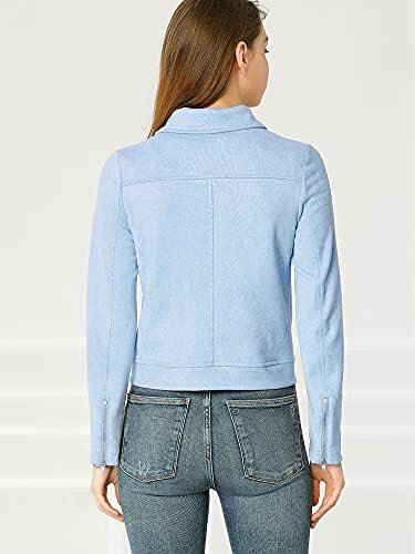 Allegra K Women's Short Soft Zip Up Faux Suede Biker Moto Ja...