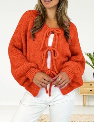 InterNos Womens Bow Tie Front Sweater Cardigan Y2k Chunky Cr...