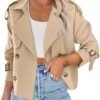 Saodimallsu Women Crop Double Breasted Trench Coat Raglan Sl...