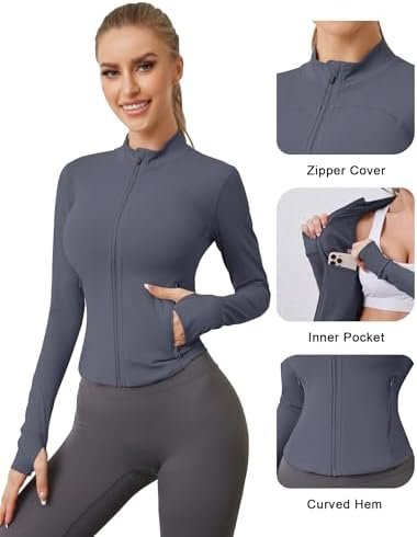 AKEWEI Womens Zip Up Workout Jackets Lightweight Athletic Sl...