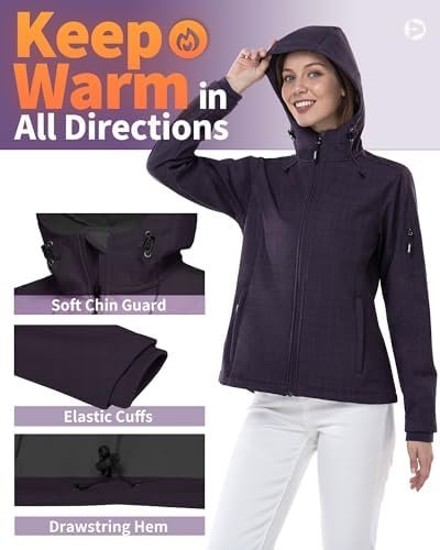 Outdoor Ventures Women's Softshell Jacket with Hood Fleece L...