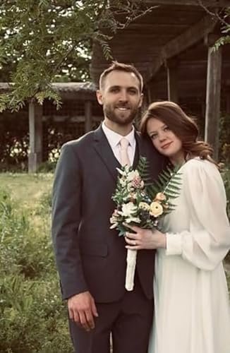 Womens Long Sleeves Tea Length Wedding Dress for Bride Chiff...