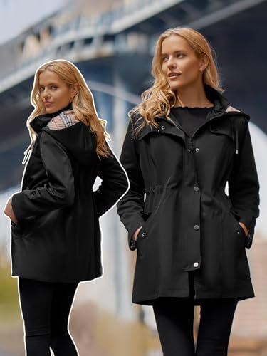 SaphiRose Women's Long Hooded Rain Jacket Outdoor Raincoat W...