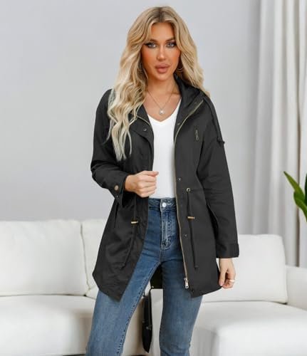 Women's Ligtweight Jackets Anorak Utility Drawstring Waist H...