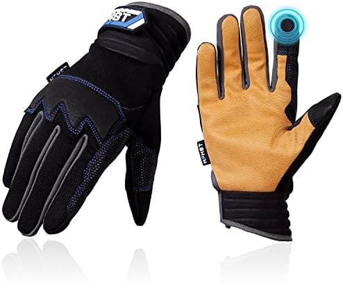 Work Gloves Leather Mechanic Touchscreen Working Constructio...