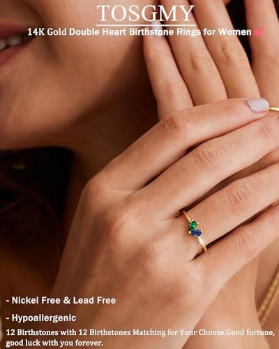 Gold Birthstone Rings for Women Non Tarnish Stackable Ring D...