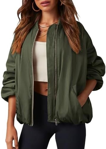 Tankaneo Womens Zip Up Bomber Jacket Oversized Fashion Casua...