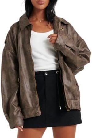 Women's Faux Leather Jacket Zip Up Short Fitted Slim Coat Women's Faux Leather Jacket Zip Up Short Fitted Slim Coat Bo...
