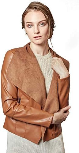 Escalier Women's Faux Leather Jackets Slim Open Front Lapel ...