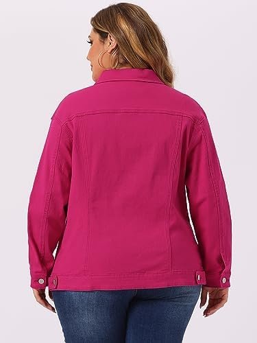 uxcell Women's Plus Size Jean Jacket Stitching Button Front ...