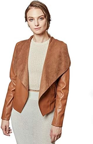 Escalier Women's Faux Leather Jackets Slim Open Front Lapel ...