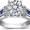 Moissanite Rings for Women 1 CT Round Cut Blue Wedding Ring ...