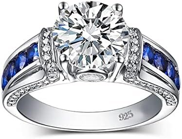 Moissanite Rings for Women 1 CT Round Cut Blue Wedding Ring ...