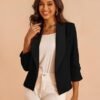 Women's 3/4 Sleeve Cropped Blazer Lightweight Open Front Car...