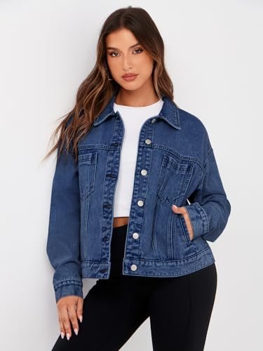Glamaker Womens Oversized Jean Jacket Casual Long Sleeve But...