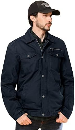 WenVen Men's Casual Canvas Cotton Military Lapel Jacket