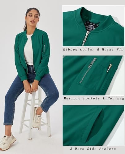 MAGCOMSEN Women's Jacket Lightweight Bomber Jackets 5 Pocket...