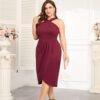 Theenkoln Plus Size Cocktail Dresses:Halterneck Sleeveless S...
